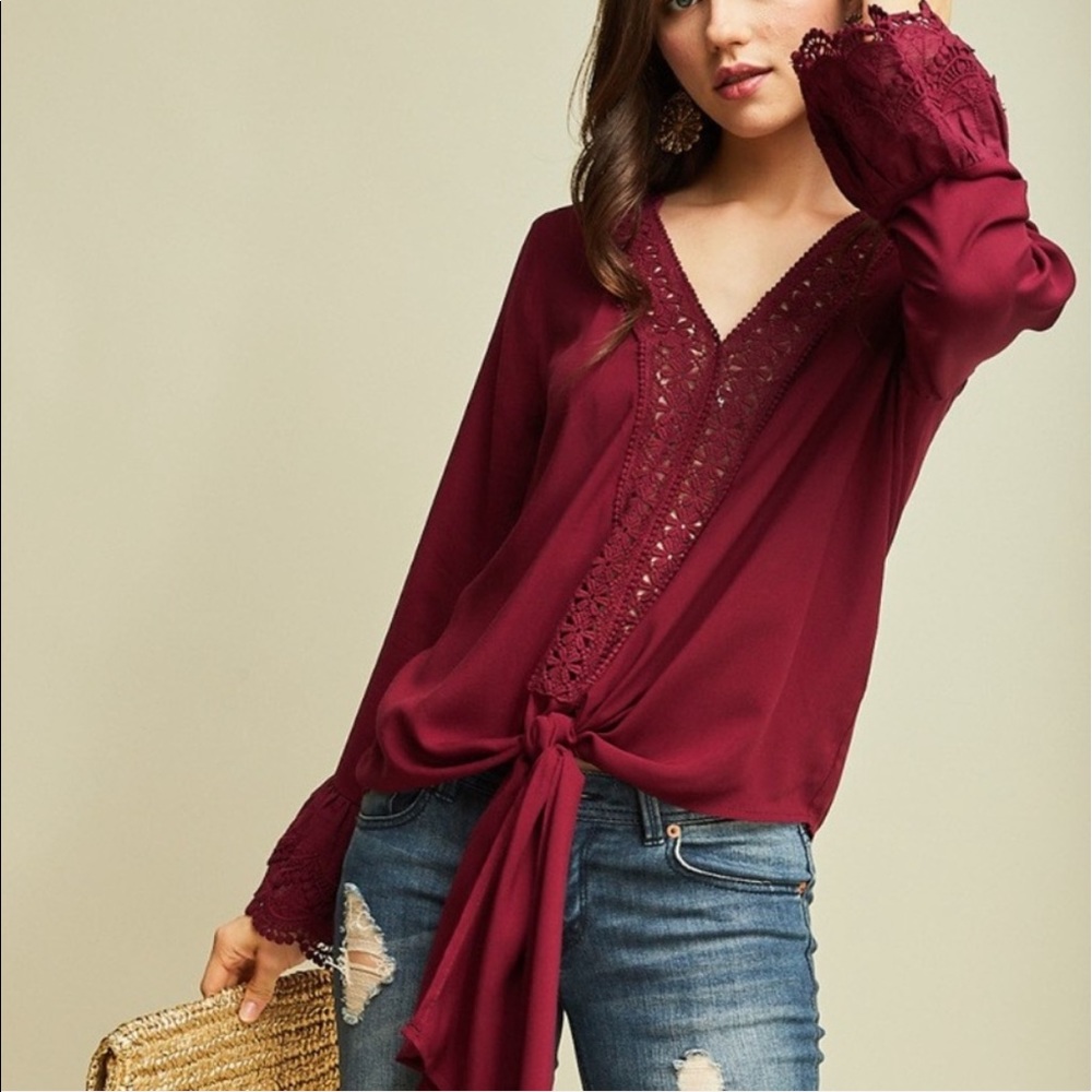 Bell Sleeve Top With Front Tie